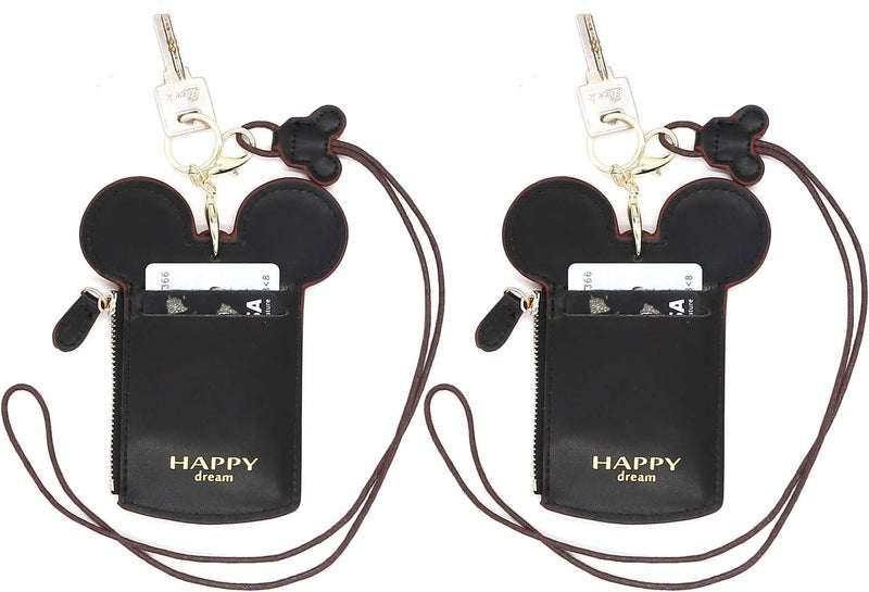 QiMing Mouse Ears Card Holder,PU Lovely Lanyard Family Toys for Girl Woman - Image 2